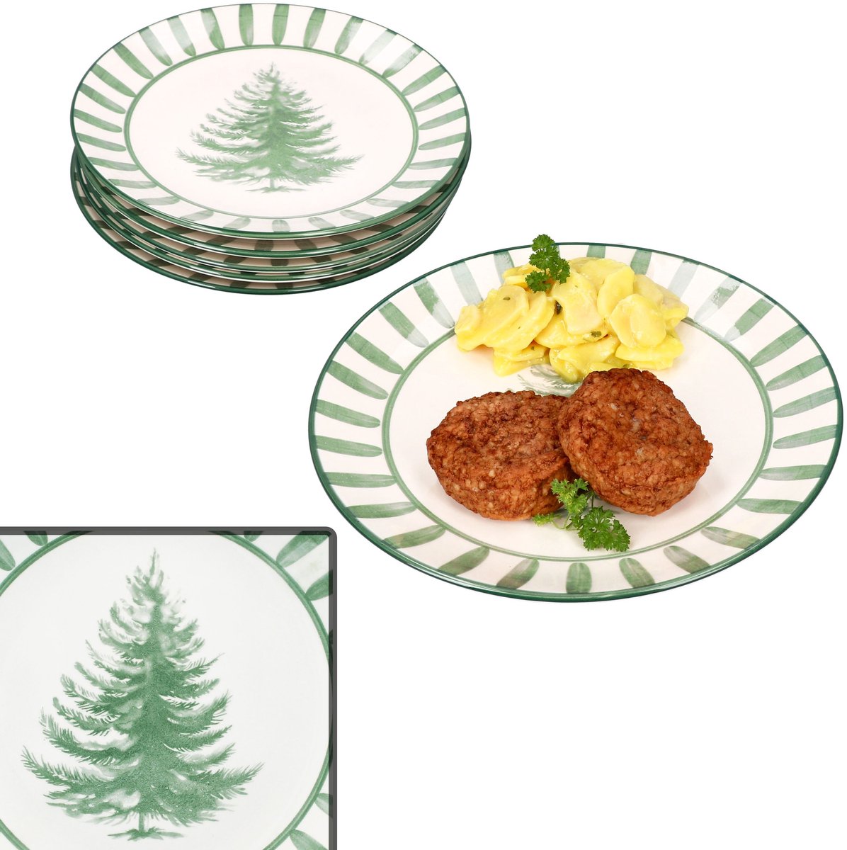 Set van 6 bosgroene stoneware dinerborden voor 6 personen - 23105876