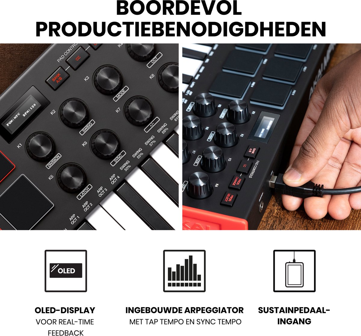 Akai Professional MPK Mini MK3 - 25 toetsen USB MIDI-keyboardcontroller met 8 verlichte drumpads, 8 knoppen, muziekproductiesoftware en Native Instruments Sound Package (NKS-integratie) thumbnail 3