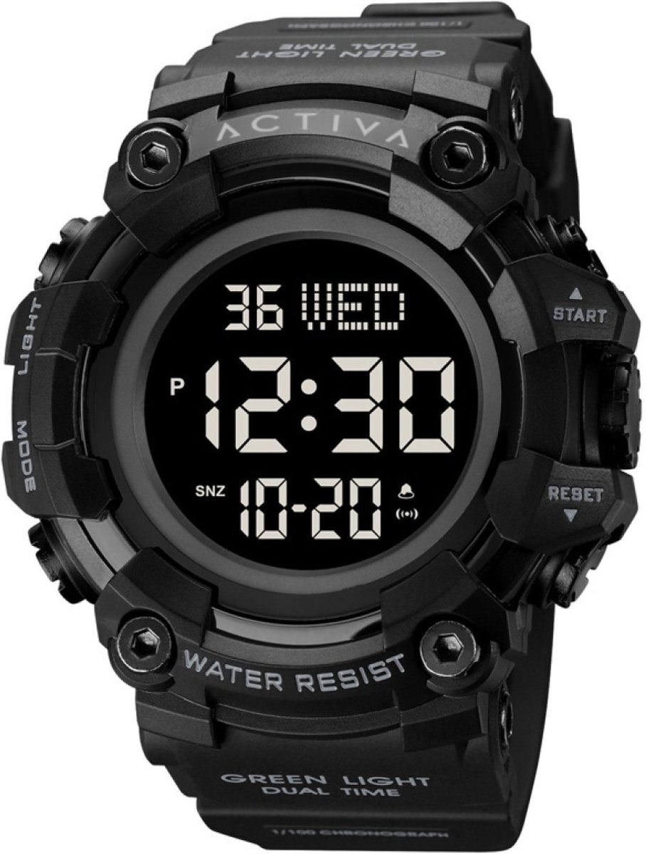Activa x Invicta Digital ACW1968-003 Heren Horloge - Waterdicht - Digitaal - Quartz Uurwerk - Plastic met zwarte Wijzerplaat - 56mm