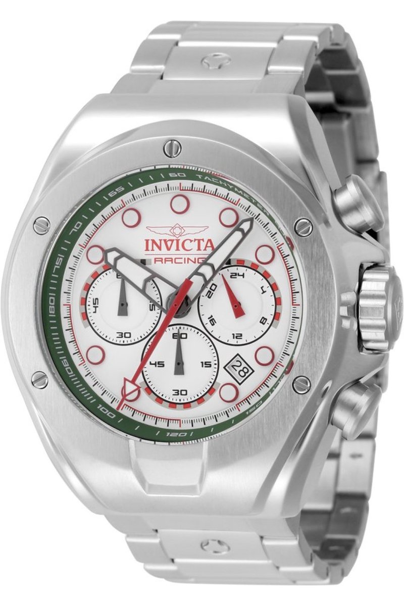 Invicta Racing 47746 Heren Horloge - Waterdicht - Analoog - Quartz Uurwerk - Roestvrij Staal met witte Wijzerplaat - 48mm