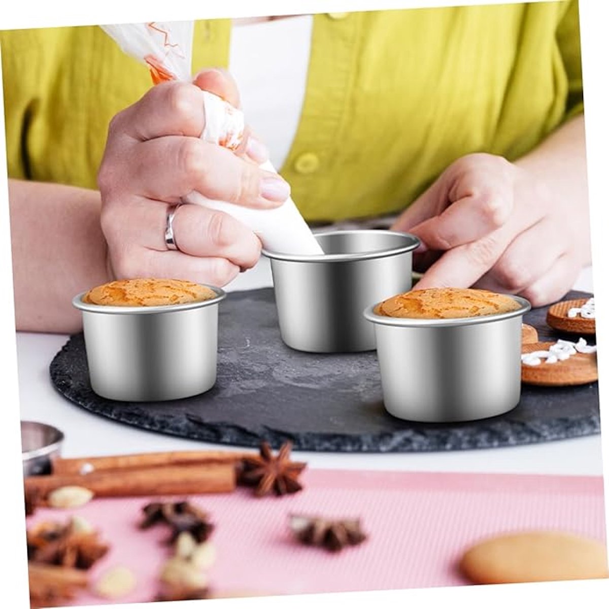 5 stuks - Quichevorm - Bakvorm - Taartvorm - Bak Vorm Voor Cake & Taarten - Met Anti-Aanbak Laag & Losse Bodem - zilver - metaal - 6.3*6.3*4cm – foto 4