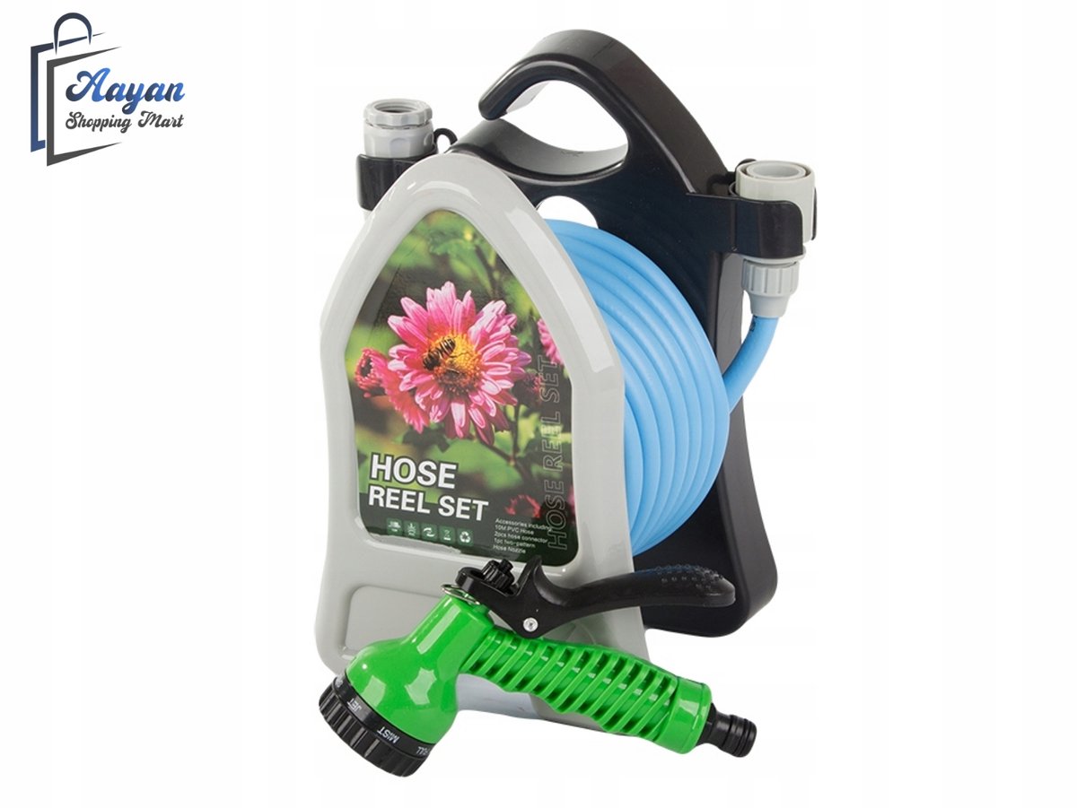 Tuinslang 10 Meter met Standaard – Inclusief 7-in-1 Spuitpistool – Compact, Lichtgewicht en Weerbestendig Hoge Druk tuinslanghaspel - tuinslang gardena - tuinslang koppelingen – Blauw - 65311 – foto 3