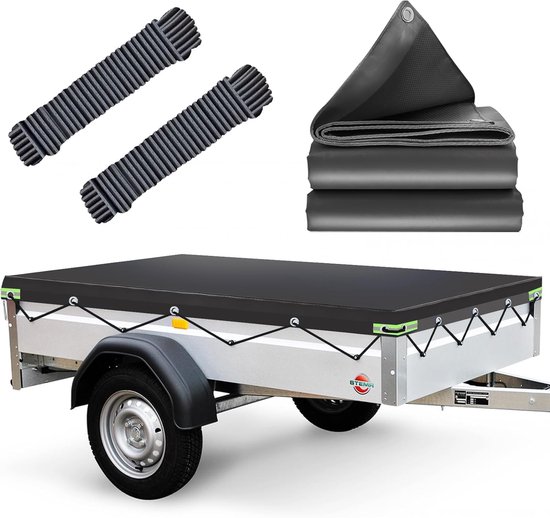 YALYAYA Aanhanger Zwart Zeil 207,5 X 114 10 Cm Vlakzeil Afdekzeil Afdekking Van Pvc Materiaal Versterkt Waterdicht Scheurvast Ideaal Voor Stema Aanhangers Boeckmann 750kg Pkw 3189604997