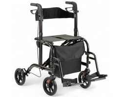 Plaza Duo Deluxe 2-in-1 Rollator & Rolstoel – Lichtgewicht & Opvouwbaar – Belastbaar tot 120 kg – Zwart