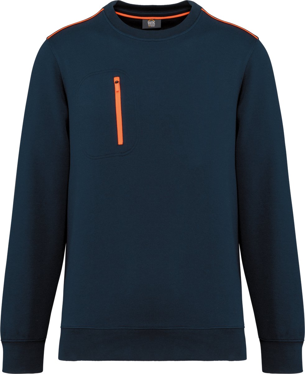 WK. Designed To Work Day To Day unisex sweater met zip contrasterende zak WK403 - Navy / Fluorescent Orange - M
