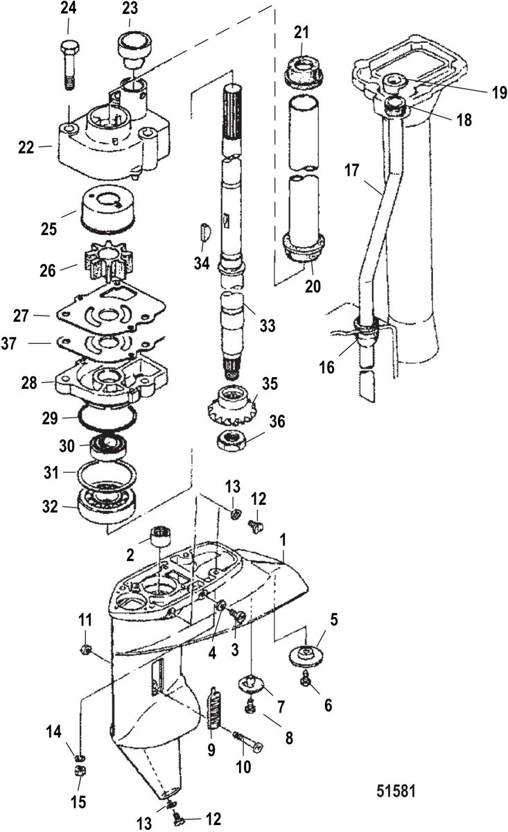 Mercury / Mariner / Parsun Tohatsu Driveshaft Long 9.9hp - 15hp - 18hp 45-8037381 / 350-64302-0 Recmar