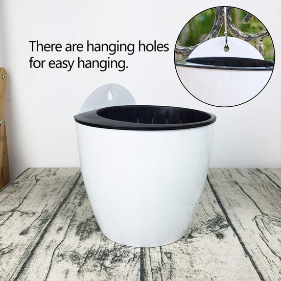Qixuer 4 stuks automatische wateropname, hangende bloempotten, kunststof hangende bloempotten voor balkon, omheining, tuin, thuis, kantoor, ornamenten (2 maten