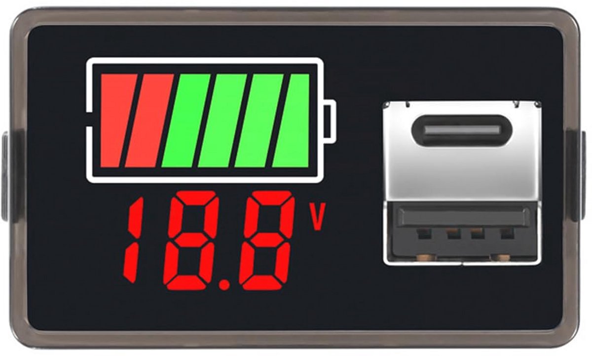 LED Batterijtester met USB Type-C Aansluiting - Digitale Spanningsmonitor voor Auto, Motorfiets en Camper
