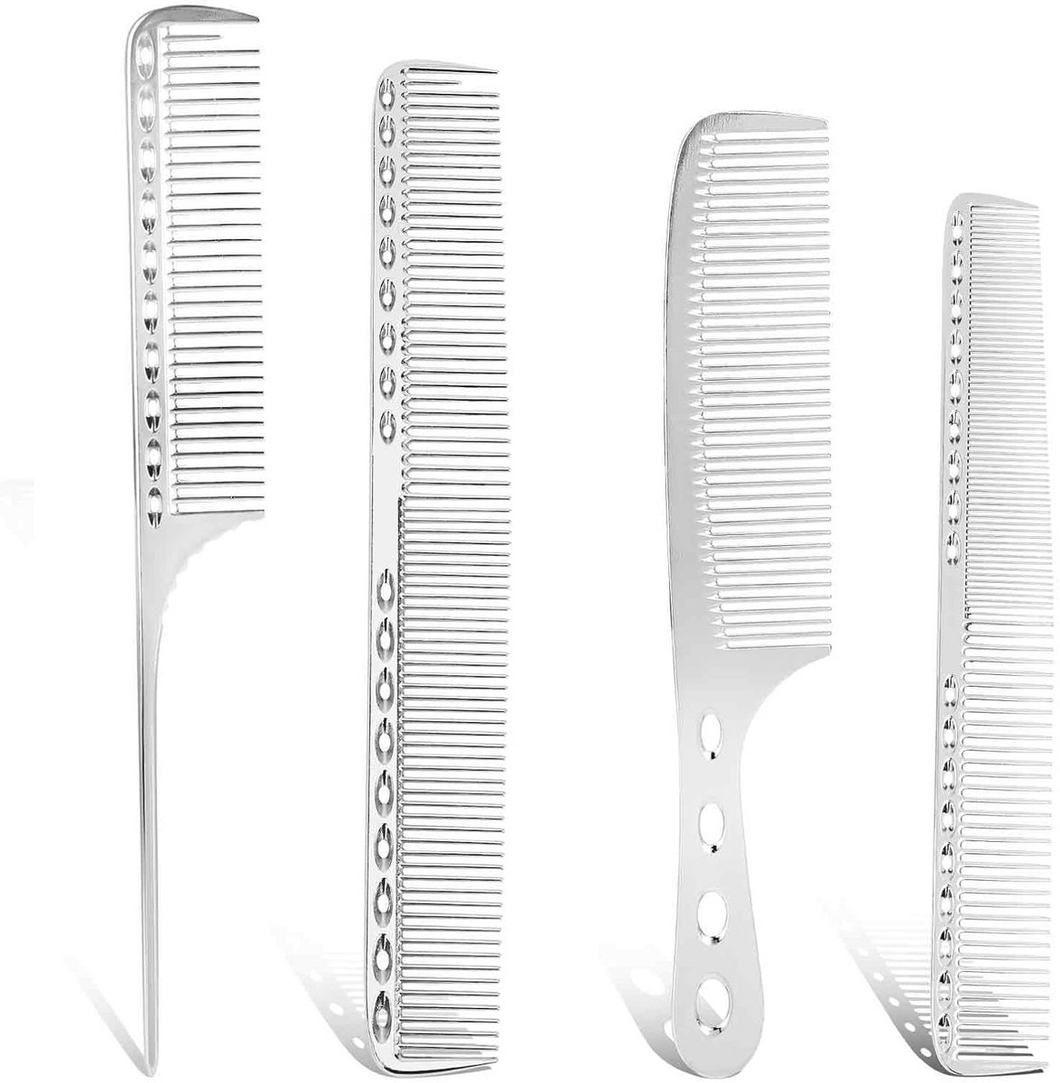 Professionele Aluminium Haarkam Set - 4 Stuks - Antistatisch en Hittebestendig