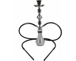 Selbro ® Shisha Set Waterpijp met 2 Pijpen en 2 Aansluitingen, 55 cm Hoogte, Compleet met Kleikom, Roestvrijstalen Kop en Dompelbuis, Zwart