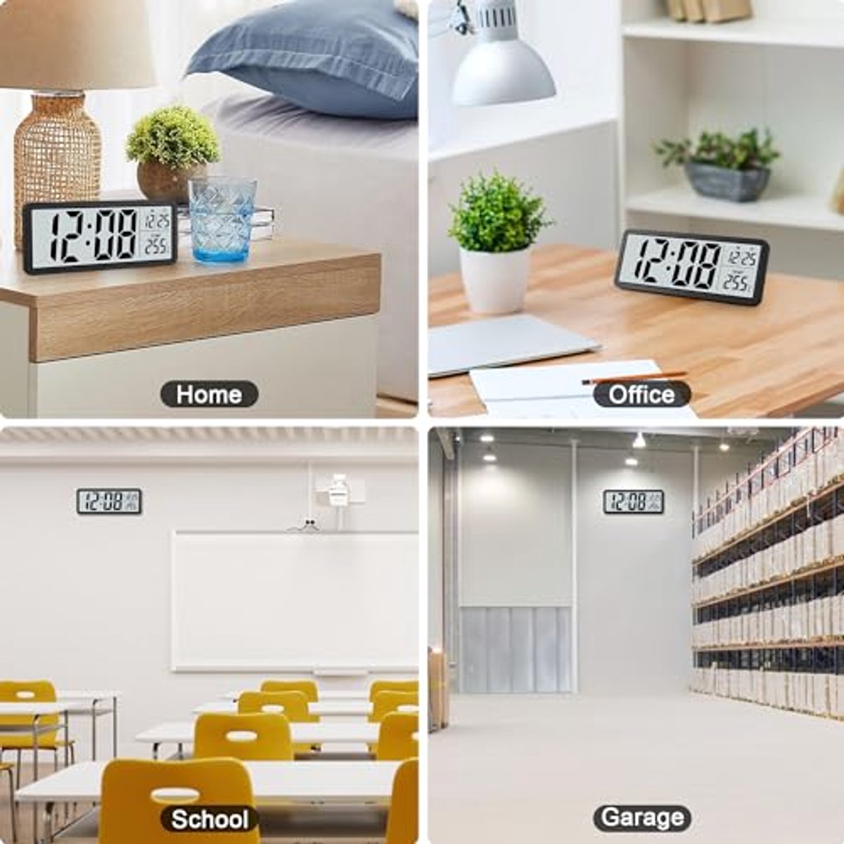 Sukeen Digitale Wandklok, Digitale Klok Met Nachtlampje, 12 Wandklok Digitale Klok met 8 Kleuren Cijfers, 5-niveaus & Automatische Helderheid, Afstandsbediening, voor Thuis Kantoor School Werkplaats