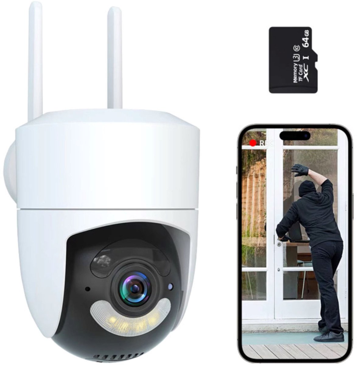 Quipted S1 Beveiligingscamera voor Binnen & Buiten – Security Camera met Nachtzicht – Buitencamera - 2K HD 4MP - Met WiFi en App - Incl 64GB SD