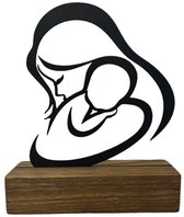 Mini urn - moeder met kind - 20cm - metaal in hout - uniek design - Nederlands product - duurzaam - inhoud 10ml.