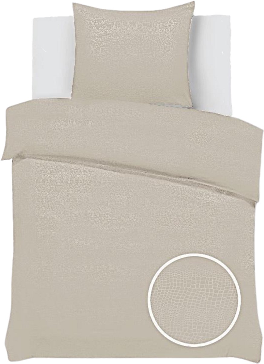 SweetSleeping Dekbedovertrek Croco - Modern - 140 x 220cm + 1 kussensloop 60x70cm - Taupe - 100% Zijdezacht Micropercal - Strijkvrij - Krimpvrij
