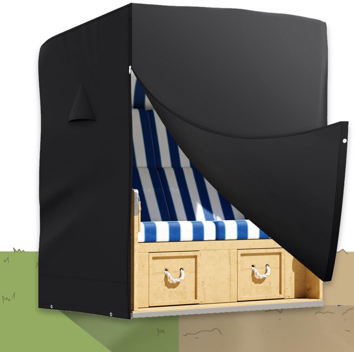 Unyqoos Weerbestendige Beschermhoes voor Strandstoel met Perfecte Pasvorm en Materiaal zwart
