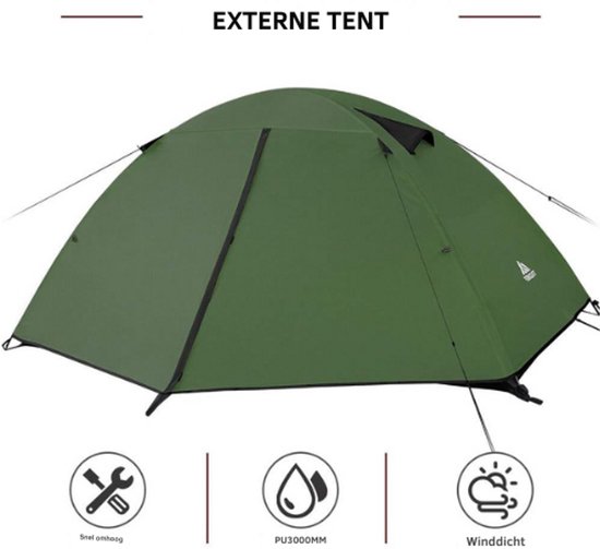 Forceatt Tent voor 2 en 3 personen in 4 seizoenen, ultralicht voor kamperen, backpacken, wandelen en andere outdoor-activiteiten, dubbele deuren, waterdicht, eenvoudig op te bouwen en te dragen