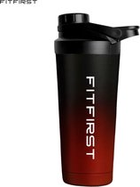 FitFirst Premium RVS Shakebeker met Thermosfunctie | Eiwit & Proteïne shake beker | BPA Vrij - 750 ml | Zwart Rood