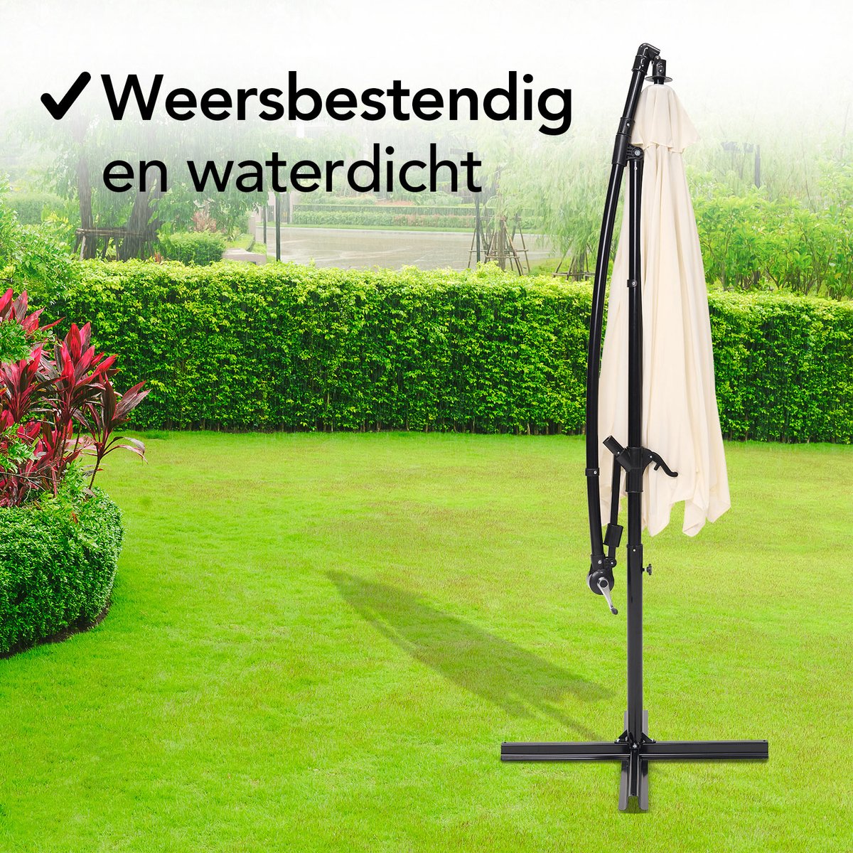 Brixy Zweefparasol - 300CM - Incl. Kruisvoet - Waterdicht - Verstelbare Hoogte - Creme – foto 5