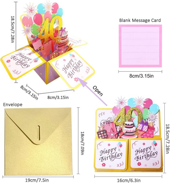 3D Pop-up Verjaardagskaart – 50 Jaar – Met Envelop – 15x20 Cm – Voor Mannen En Vrouwen