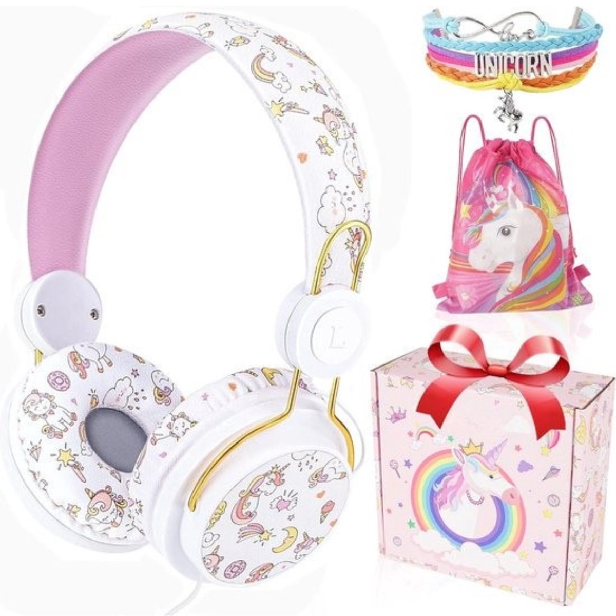 StayPowered Kinderheadset - Schattige Dinosaurusontwerp voor Comfortabel Luisterplezier! - Geïntegreerde Microfoon - Inclusief Geschenkdoos - Uitgebreide Volumecontrole - Schattig Cartoondesign - Wit - Levering Sneller dan Aangegeven!