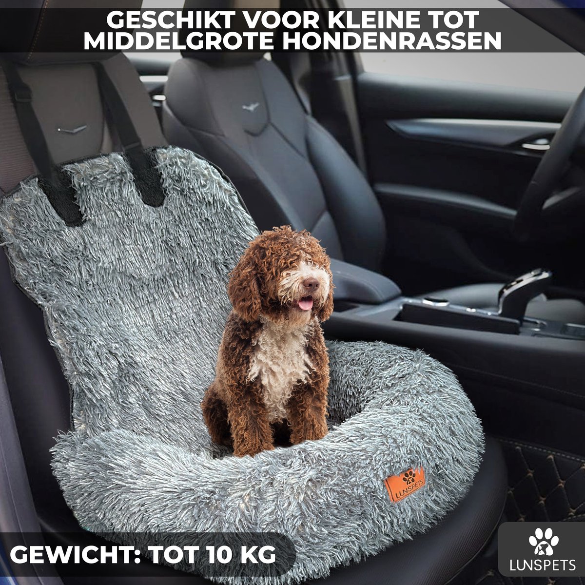 Lunspets - Hondenmand Auto - Autostoel Hond - Automand Hond - Zacht - Wasbaar - Donkergrijs – foto 2