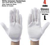 Katoenen handschoenen wit L 4stuks – 2paar Beschermende Handschoenen - Medium - Gezondheidszorg - Ziekenhuis - Beauty Center, Kapper en Salon Spa Tattoo – Jewelry - eczeem / allergie / handcreme - juweliers / munt handschoen