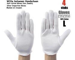 Katoenen handschoenen wit L 4stuks – 2paar Beschermende Handschoenen - Medium - Gezondheidszorg - Ziekenhuis - Beauty Center, Kapper en Salon Spa Tattoo – Jewelry - eczeem / allergie / handcreme - juweliers / munt handschoen
