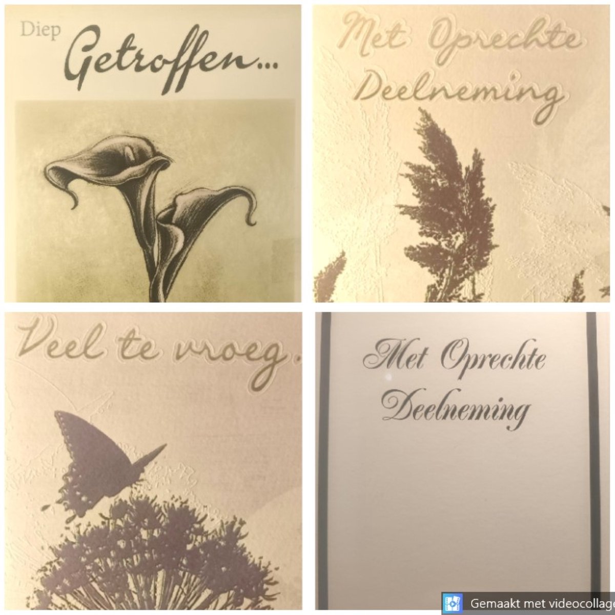 4 Luxe Deelneming Condoleance Wenskaarten - 4 Motieven - Oprechte Deelneming - Condoleance - Sterkte - Sterfgeval - Touche Cards - Met Envelop - 16.5x11.5cm - Beileid - Condolence