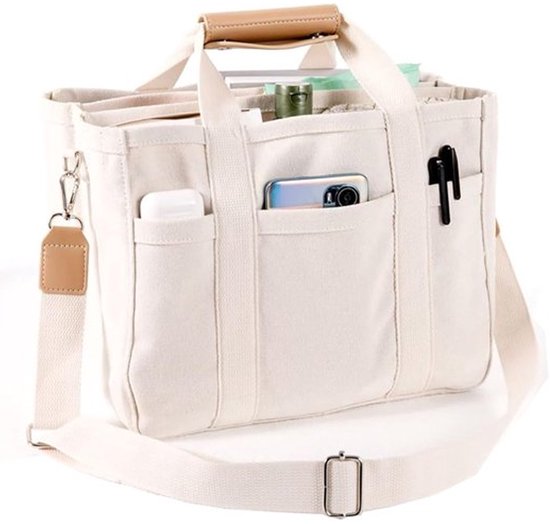 Manfield gestreepte shopper blauw/beige