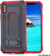 Ntech Apple iPhone X / Xs - Armor hoesje met Kickstand Grijs & Rood