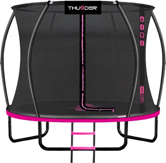 THUNDER® Trampoline | ULTRA 10FT Pink | Ø305cm | Ronde Trampoline voor Kinderen en Volwassenen | Max. 150 kg | Complete Set | Stevig Frame - Met trapje |
