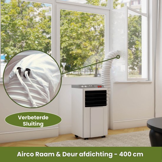 Mobiele Airco Raamafdichtingskit 400 CM – 2 Jaar Garantie – Universele Raamafdichting voor Airco Slang 4 M – Verbeterde Unieke Sluiting - Herbruikbaar – Universele Afdichting Raam / Deur – Tegen Insecten Verhoogt Prestaties Airco - Beter voor Milieu