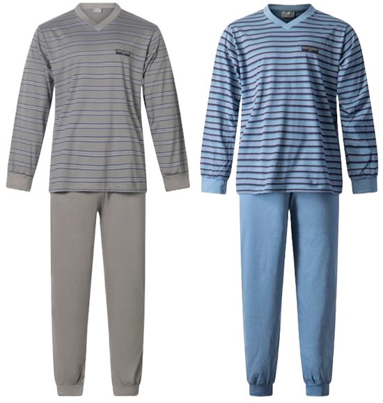 Gentlemen - 2 heren pyjama's 114237 - all season - V-hals - grijs en blauw - maat XXL
