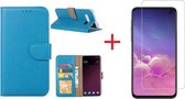 Ntech Hoesje voor Samsung Galaxy S10e portemonnee hoesje - Blauw + Screenprotector glas