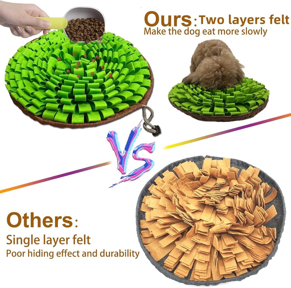 Snuffelmat voor huisdieren - Interactief hondenvoerspeelgoed - Huisdierspeelgoed - Moedigt katten en honden aan om voedsel te vinden - Stressverlichting binnen en buiten - Compact en draagbaar thumbnail 3