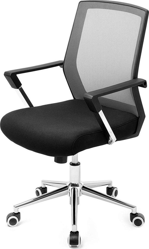 In Hoogte Verstelbare Bureaustoel met Armleuningen - Computerstoel op Wieltjes - Grijs en Zwart