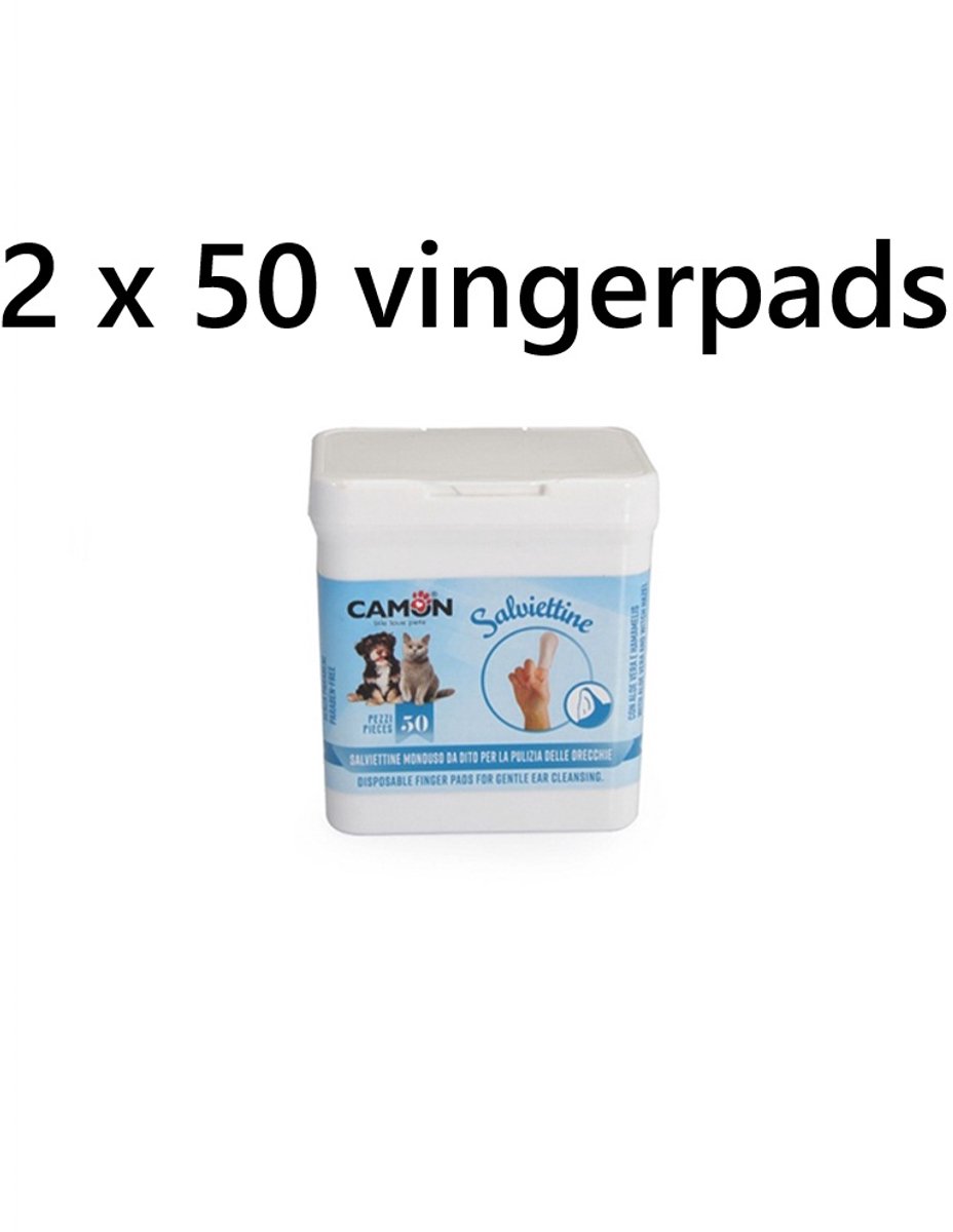 ** 2 X ** camon oordoekjes - vingerdoekjes - voor honden en katten - 50 st/ potje = 100 st - met aloê vera en hamamelis
