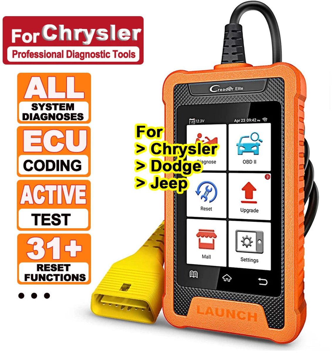OBD Scanner - OBD2 - Auto Scanner - Auto uitlezen - Diagnose Apparatuur voor Auto's - Autoscanner - Autodiagnosetool - Actieve Test - Slimme Diagnose - 30+ Resetservices - ECU-Codering - OE-Niveau Diagnose - voor Chrysler