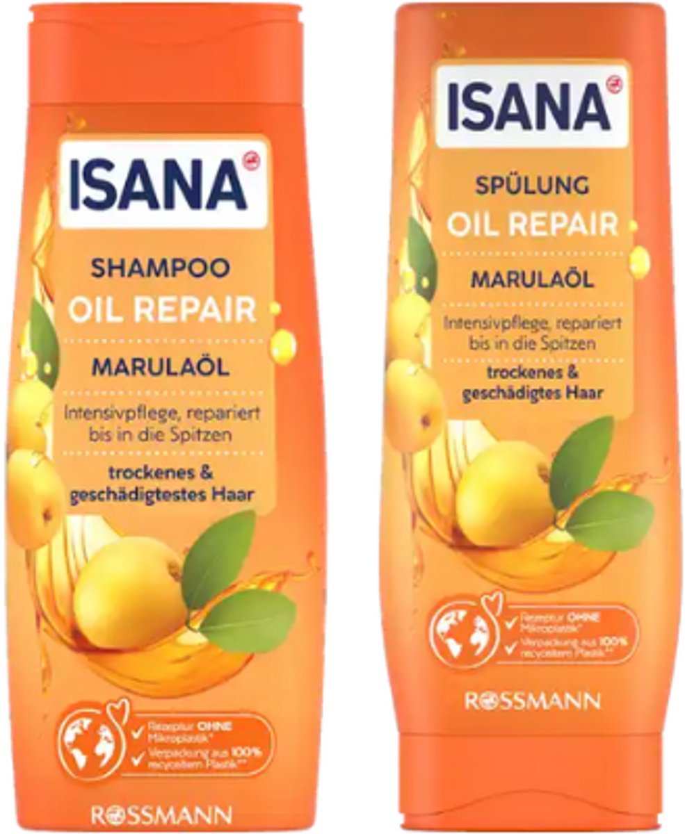 ISANA Oil Repair Shampoo + Conditioner | 2x 300 ml Combi-verpakking | Intensief Verzorgende Shampoo met Marulaolie - Voor droog & beschadigd haar