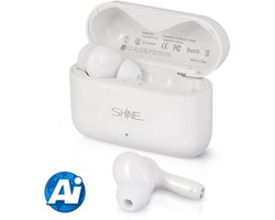 Shine Vertaalcomputer - Vertaal apparaat met spraak - Draadloze Oordopjes met Vertaalfunctie - Environmental Noice Cancelling - AI Vertaler - Translator - Vertaler voor 127 Talen en 97% Accuraat - 24 Uur Batterij - Wit