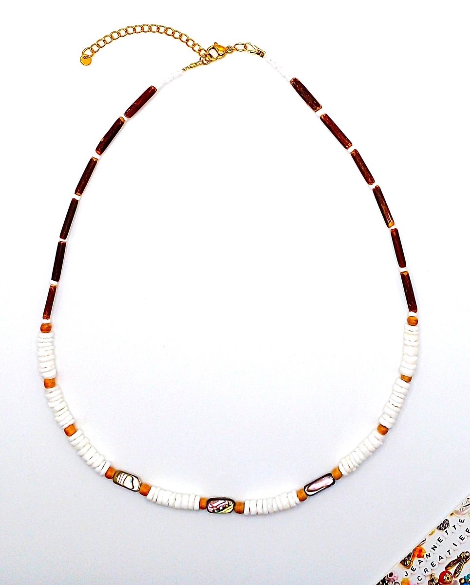 Jeannette-Creatief® - Beach - Brown Lip Shell - Shell - Dames Ketting - Disc Schelpen - Kokos - Ketting - Boho Chic – Mermaidcore