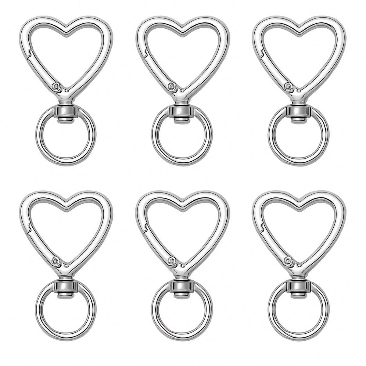 Consumerce® Set Hartvormige Sleutelhanger Ringen – 6 Stuks – Zilverkleurig – Sleutelhangers – Sleutelringen – Volwassenen – Sleutel Hanger – Sleutels Hangers