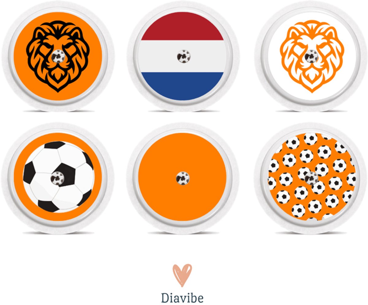Freestyle Libre 2 Sensor Stickers Oranje Voetbal - Freestyle Libre stickers - set van 6 - FSL - Diabetes accessoires - Diavibe