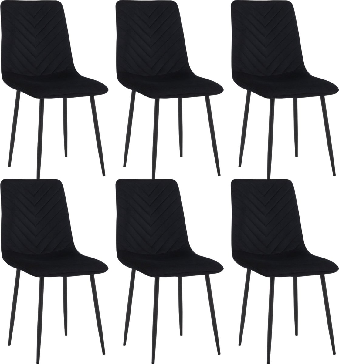 Colenis Senny Eetkamerstoel - Set Van 6 - Zwart - Fluweel - Industrieel - Eetkamerstoelen