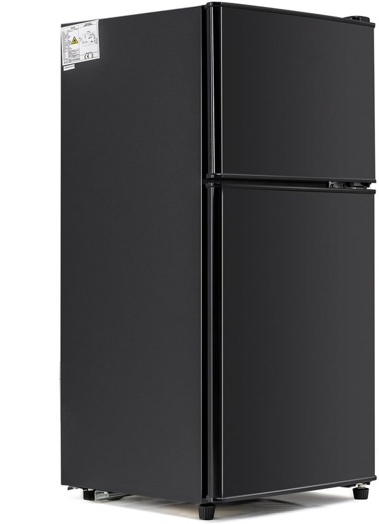 Merax Mini Koel-vriescombinatie 60L, 22L vriezer, 38L koelkast, 2-deurs, energiezuinig, zwart, LED verlichting