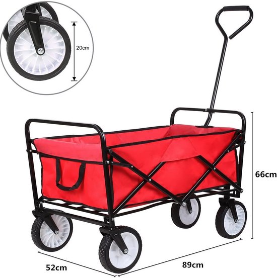 Bolderkar - Rood - Strandwagen - Opvouwbaar tuinwagen - Met duwstang - Voor buitengebruik - 115 kg capaciteit - All terrain van Merkloos — afbeelding 4