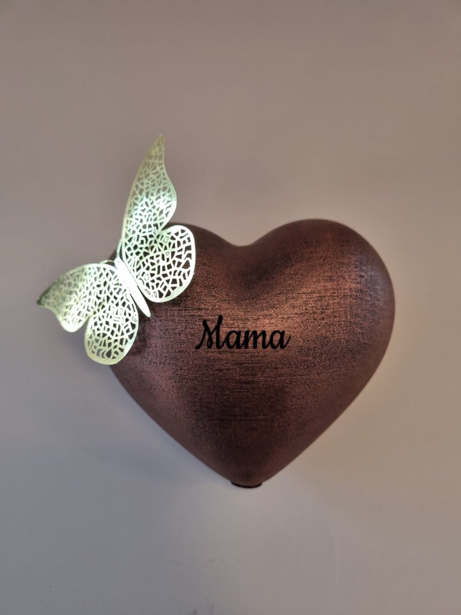 Urn hart met vlinder - mama - koper - 450 ml