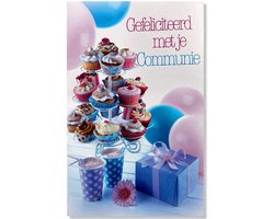 Communie Wenskaart Cupcakes - 12x17cm - Gevouwen kaart inclusief envelop - Communiekaart