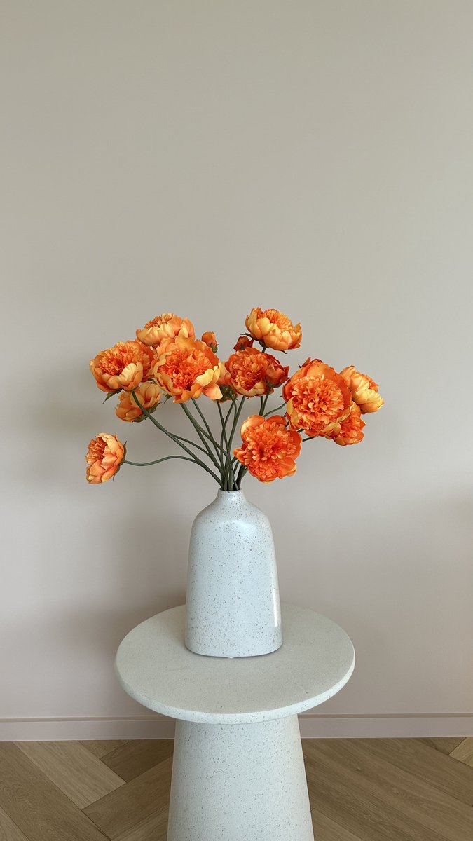 BLOEMM. - Luxe Zijden bloemen - Oranje Pioenbloemen – Set van 6 Zijdenbloemen – Realistische Kunstbloemen – Hoge kwaliteit - Zonder Vaas