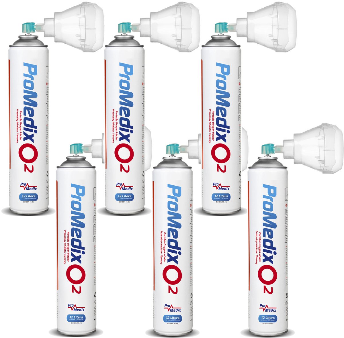 Promedix PR-994 - Set van 6 stuks Draagbare zuurstofinhalator in een blik 99,4% O2 12L